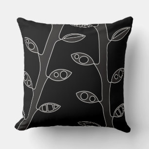Black Gray VINES Retro DESIGN Throw Pillow