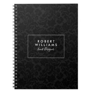 Black & Gray Vintage Damasks Pattern Notebook
