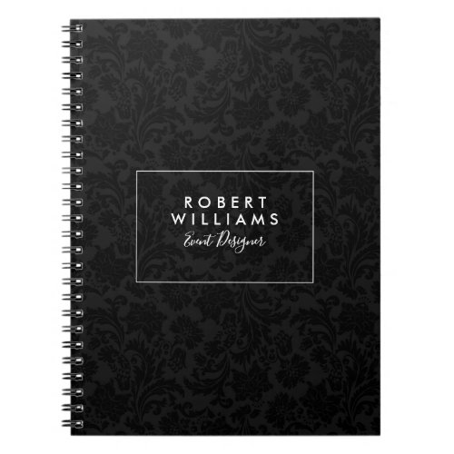 Black  Gray Vintage Damasks Pattern Notebook