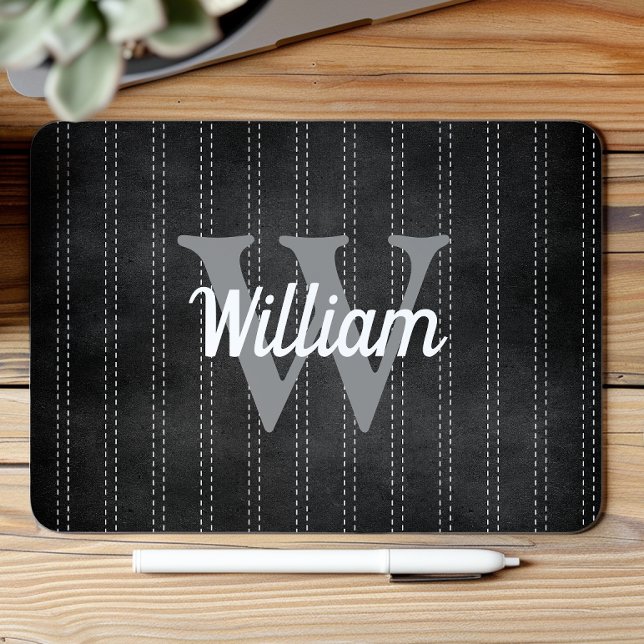 Black Gray Vintage Pinstripe Retro Monogram Mouse Pad (Creator Uploaded)