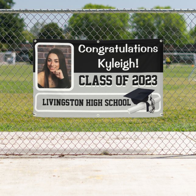 Black & Gray Vinyl Graduation Banner (Insitu)