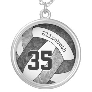 black gray volleyball girls' team colors gift silver plated necklace