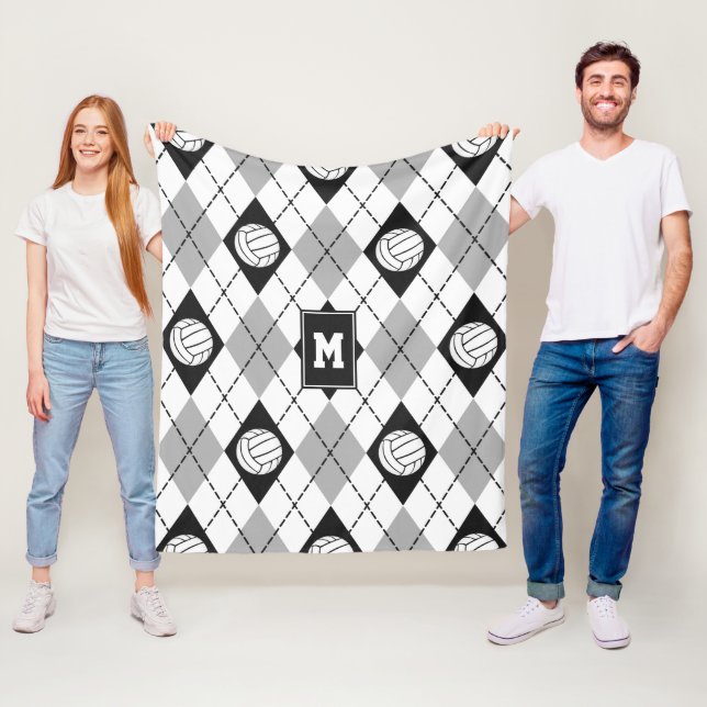black gray volleyball team colors argyle fleece blanket (In Situ)
