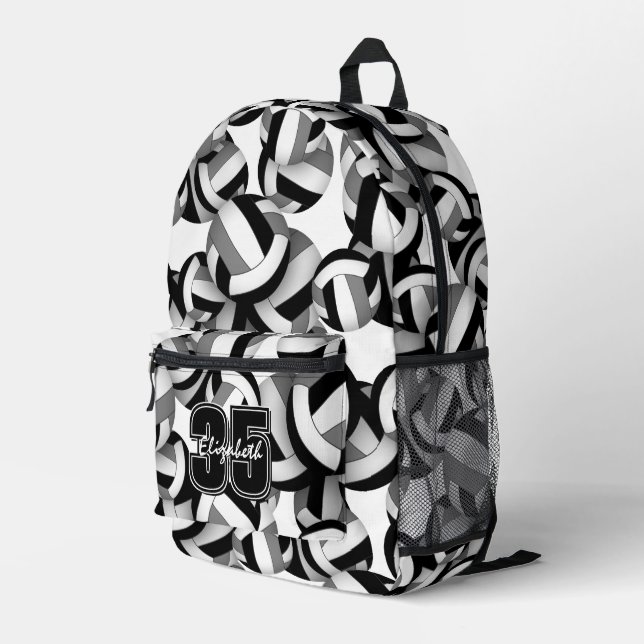 black gray volleyball team colors patterned  printed backpack (Back Corner Right)