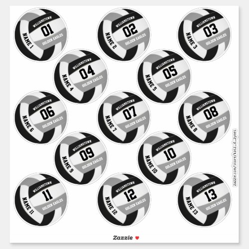 black gray volleyball team colors players name sticker