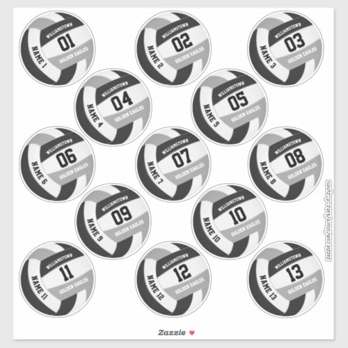 black gray volleyball team colors players name sticker