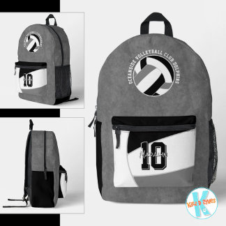 black gray volleyball team colors team name printed backpack
