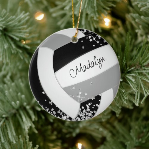 black gray volleyball with tiny silver stars ceramic ornament