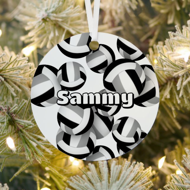 black gray volleyballs w athlete name keepsake metal ornament (Insitu)