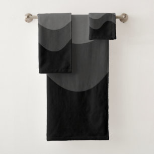 Black Gray  Wavey Stripe Modern Bath Towel Set