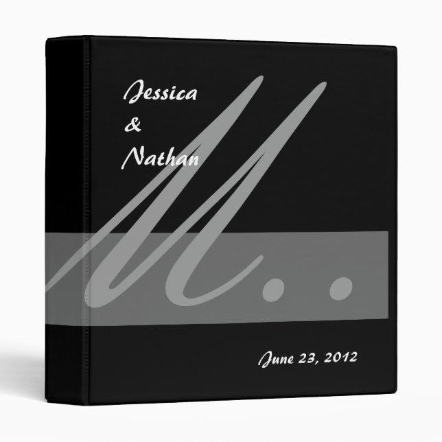 Black & Gray Wedding Monogram Planner Photo Binder (Front/Spine)