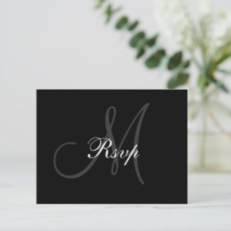 Black Gray Wedding Monogram RSVP Postcard
