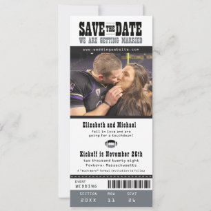 Black Gray Wedding Save the Date Football Ticket