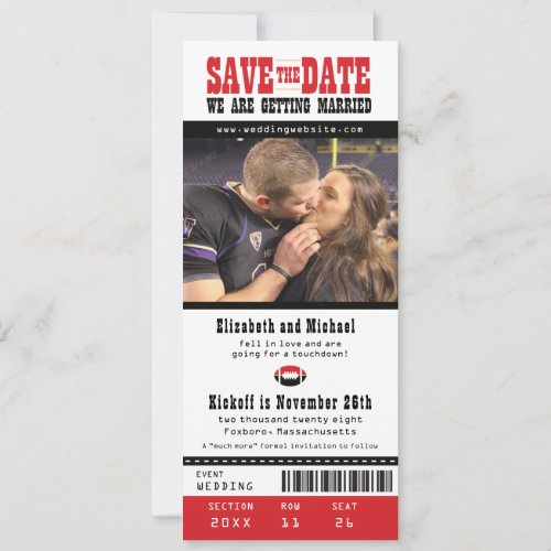 Black Gray Wedding Save the Date Football Ticket