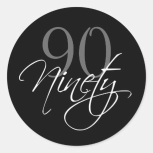 Black Gray White 90th Birthday Party Classic Round Sticker