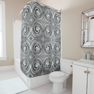Black Gray White Abstract Swirl Pattern Shower Curtain