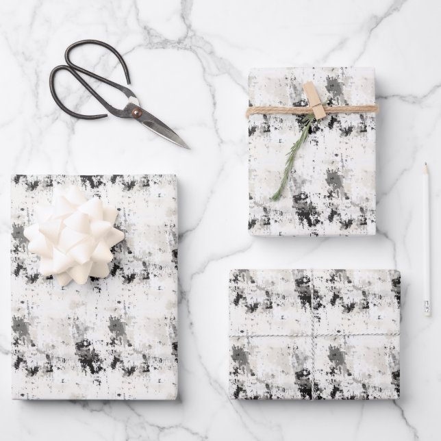 Black, Gray & White Abstract Wrapping Paper Sheets (Front)
