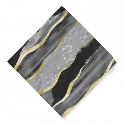 Black Gray White Agate Gold Stripe Glam 1 gem   Bandana