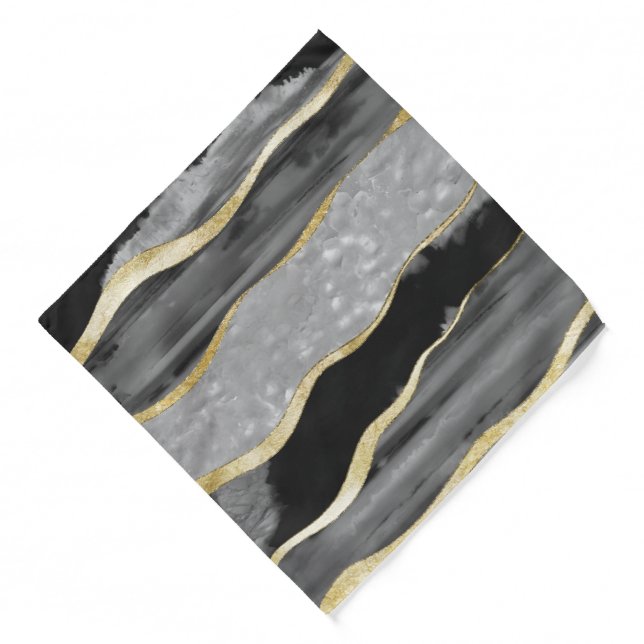 Black Gray White Agate Gold Stripe Glam #1 #gem   Bandana (Front)
