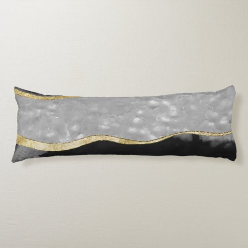 Black Gray White Agate Gold Stripe Glam 1 gem   Body Pillow