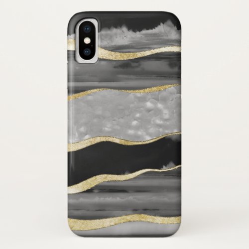 Black Gray White Agate Gold Stripe Glam 1 gem   iPhone X Case