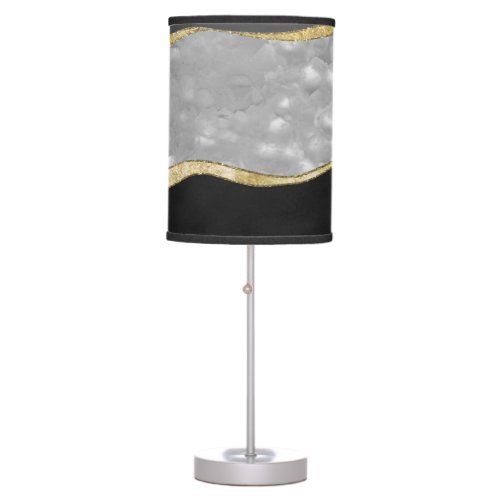 Black Gray White Agate Gold Stripe Glam 1 gem   Table Lamp
