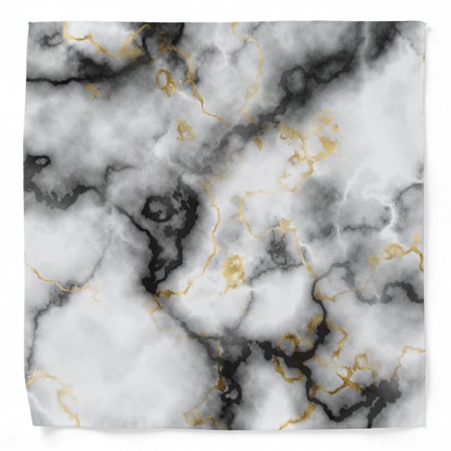 Black Gray White and Gold Marble Pattern Bandana (Front)
