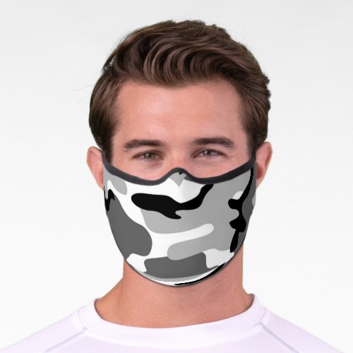 Black Gray White Camouflage Pattern Premium Face Mask