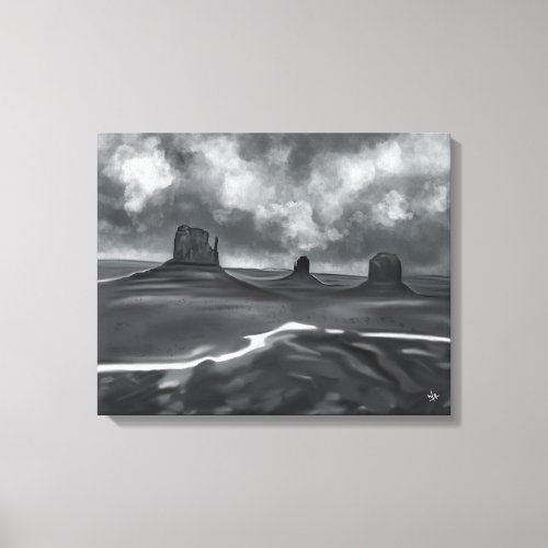 Black Gray White Charcoal Monument Valley Canvas Print