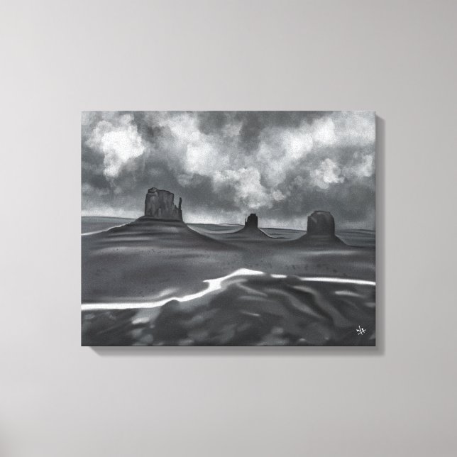 Black Gray White Charcoal Monument Valley Canvas Print (Front)