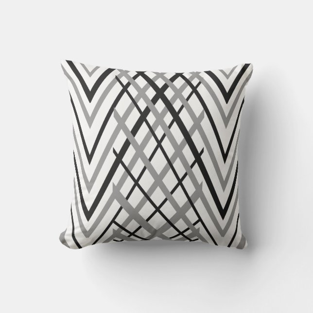 Black Gray White Chevron Pattern Outdoor Pillow (Front)