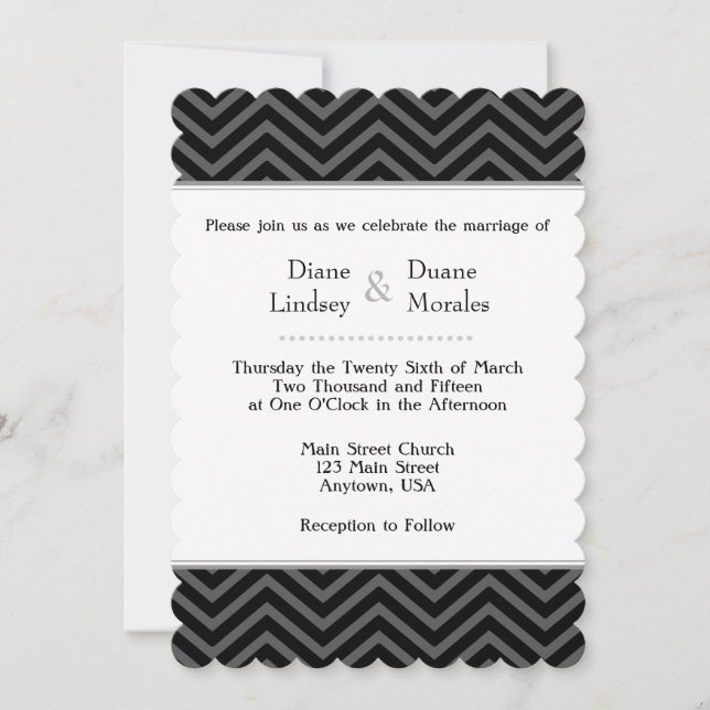 Black Gray White Chevron Wedding Invitations (Front)