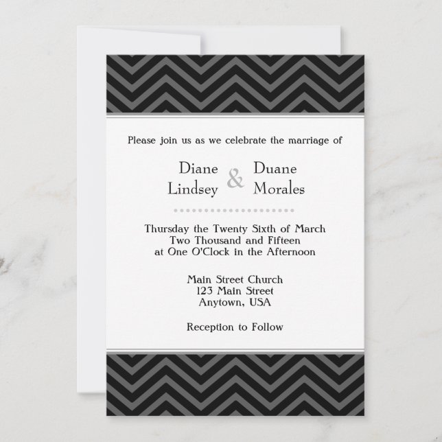 Black Gray White Chevron Wedding Invitations (Front)