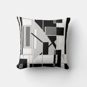Black Gray White Contemporary Geometric Design Throw Pillow