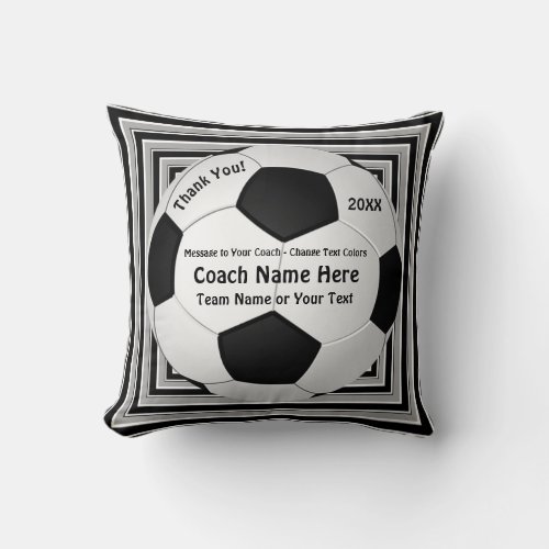 Black Gray White Cool Gifts for Soccer Coaches Throw Pillow