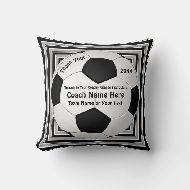 Black, Gray, White Cool Gifts for Soccer Coaches Throw Pillow (Front)