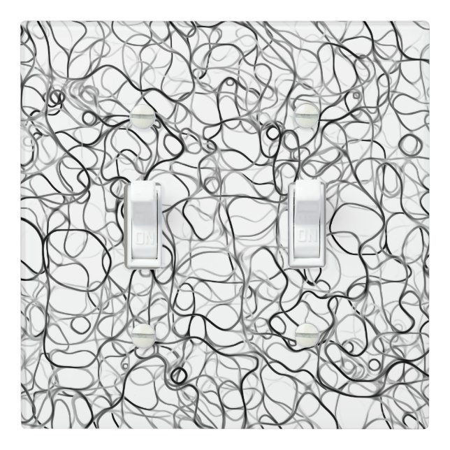Black Gray White Curvy Line Pattern -COOL Light Switch Cover (In Situ)