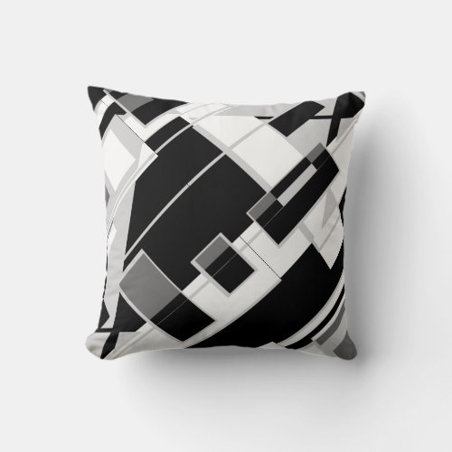 Black Gray White Diagonal Lines Shapes Art Design Throw Pillow