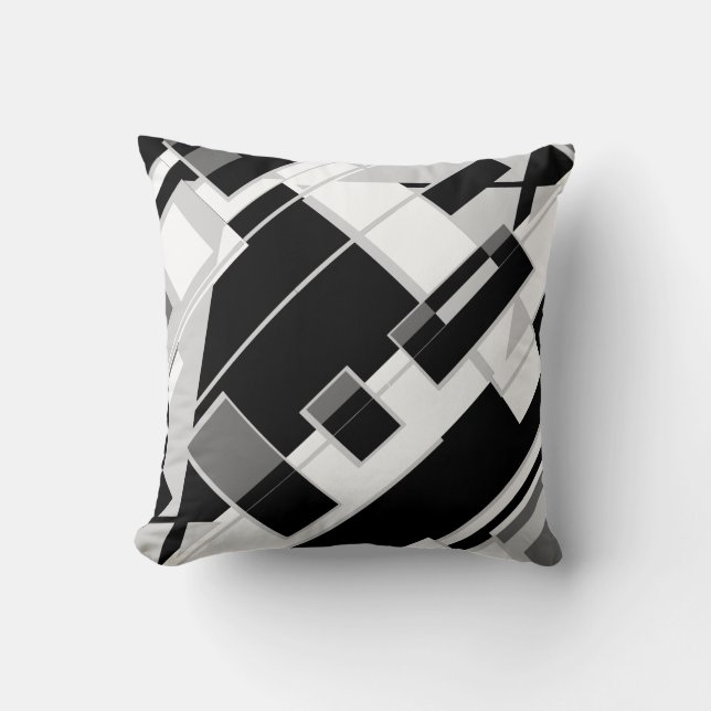 Black Gray White Diagonal Lines Shapes Art Design Throw Pillow (Front)