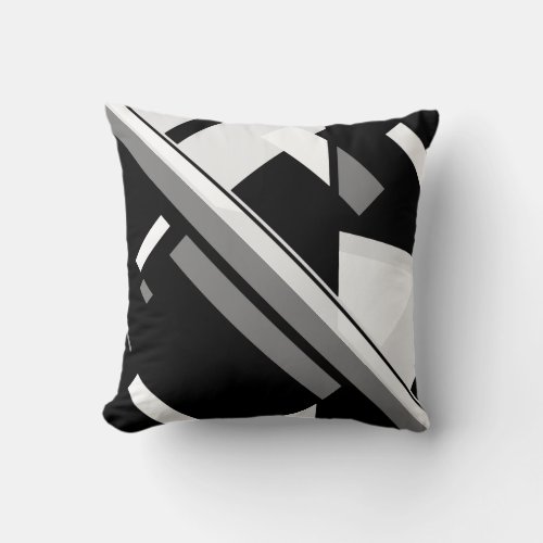 Black Gray White Geometric Diagonal Design Throw Pillow
