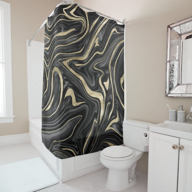 Black Gray White Gold Marble #1 Shower Curtain (In Situ)