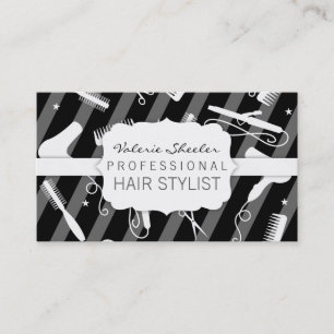 Black Gray & White Hair Salon Tools Business Card