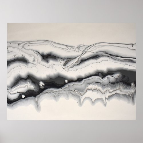 Black Gray White Horizontal Abstract Fluid Art Poster