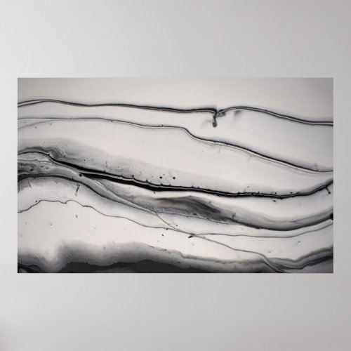 Black Gray White Horizontal Abstract Fluid Art Poster