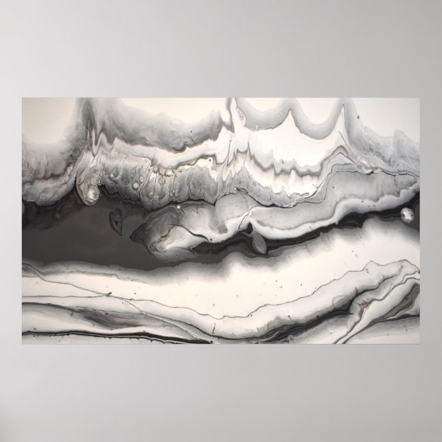Black Gray White Horizontal Abstract Fluid Art Poster (Front)