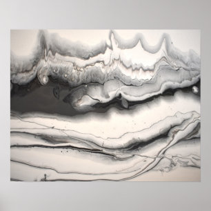 Black Gray White Horizontal Abstract Fluid Art Poster