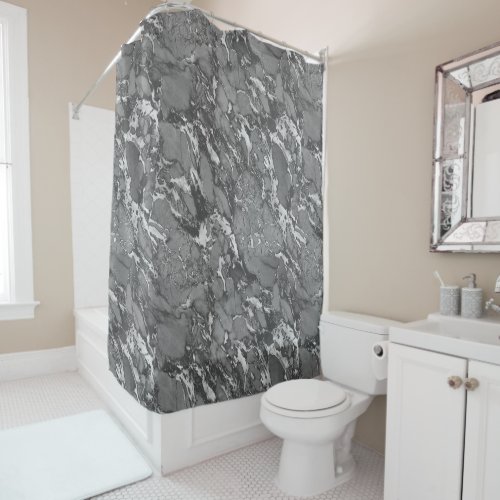 Black Gray  White Marble Shower Curtain