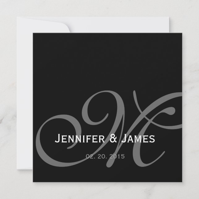 Black Gray White Monogram Names Wedding Invitation (Front)
