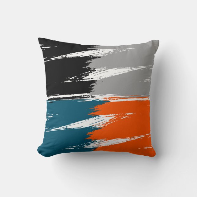 Black Gray White Orange Ming Brush Stroke Paint Throw Pillow (Front)