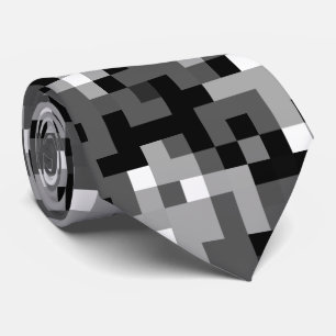 Black Gray White Pixel Pattern Neck Tie